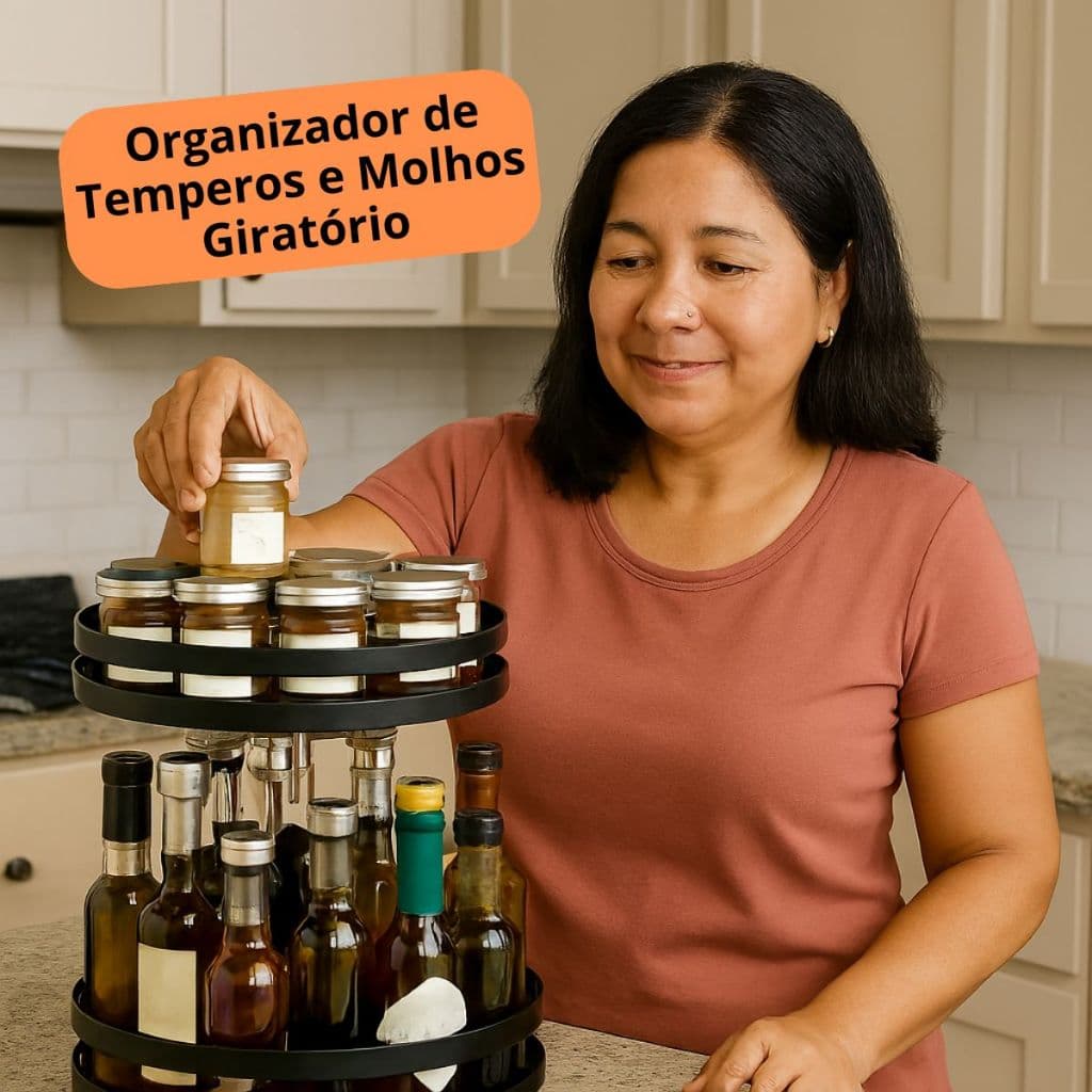 Organizador de Temperos e Molhos Giratório 360° Duas Prateleiras Condimentos Multiuso
