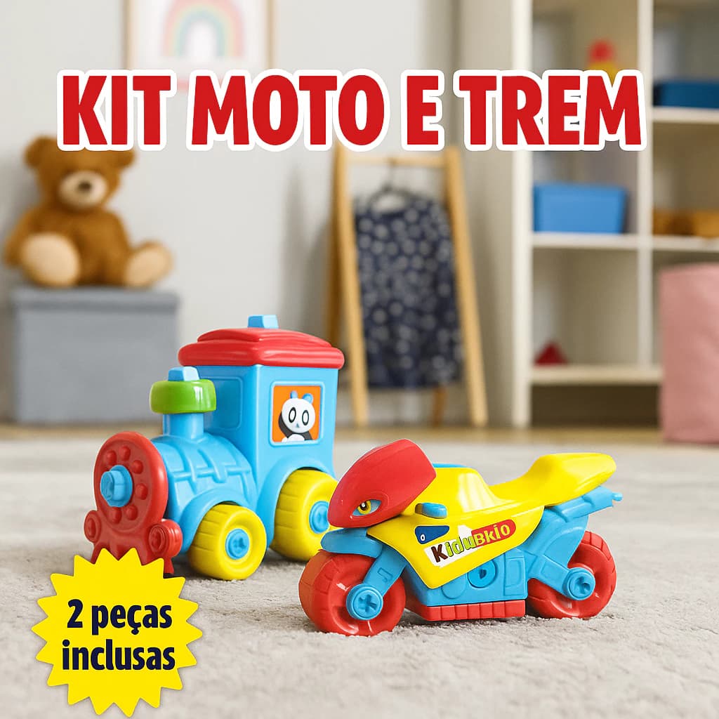Kit Moto e Trem de Brinquedo Multicolorido