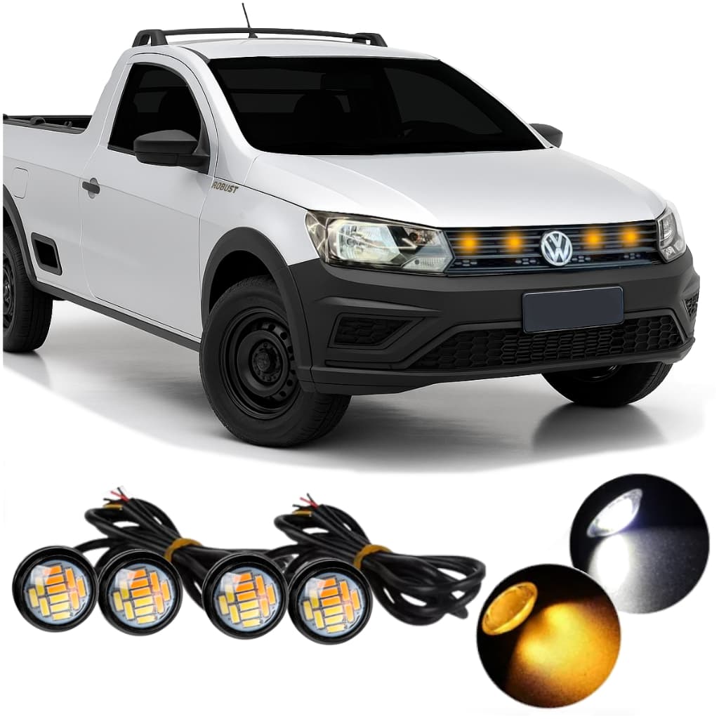 Kit 4 Led de Grade Enfeite Camionete Saveiro Robust Strada S10 Hilux Ranger Luzinha Amarela Frente Frontal Pingo Luz
