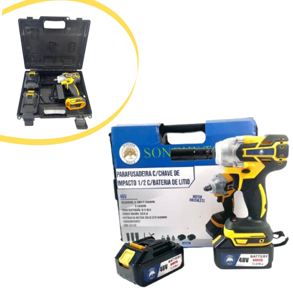 Chave De Impacto e Parafusadeira 2 Baterias Lítio 48v Parafusadeira Envio Imediato