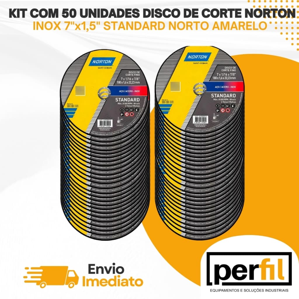 Kit 50un DISCO DE CORTE INOX 7"Pol x 1,6mm STANDARD NORTON