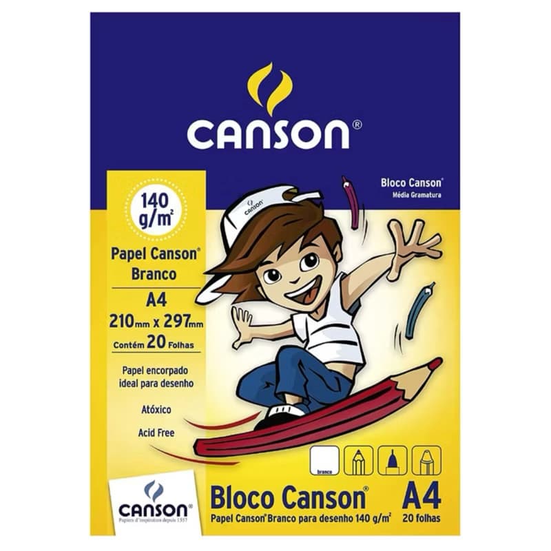 Bloco Papel Canson Desenho Escolar Branco 140g A4 20 Folhas