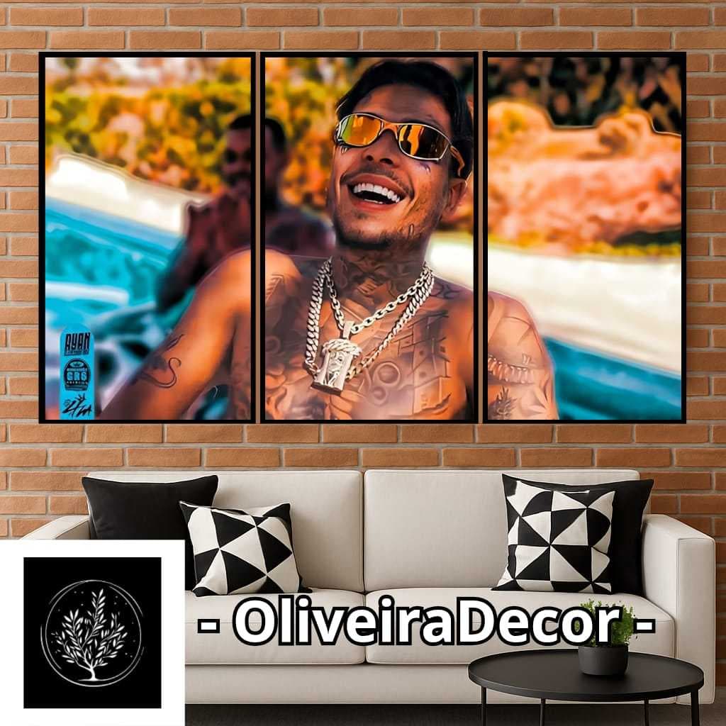 KIT QUADRO DECORATIVO CANTOR MC KEVIN ARTISTA MUSICA 3 PEÇAS DECORAR SALA QUARTO ESCRITORIO