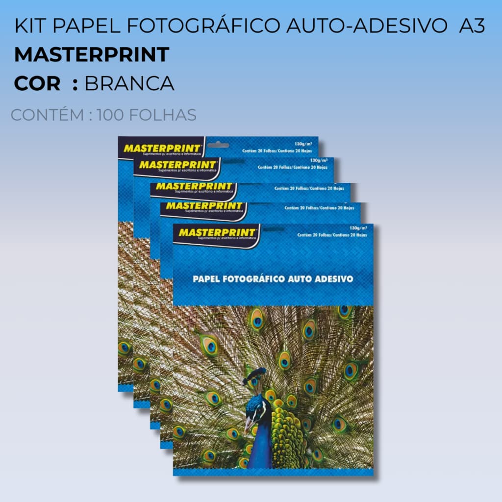 Kit Papel Fotográfico Auto-Adesivo 130g A3 100 Folhas MASTERPRINT