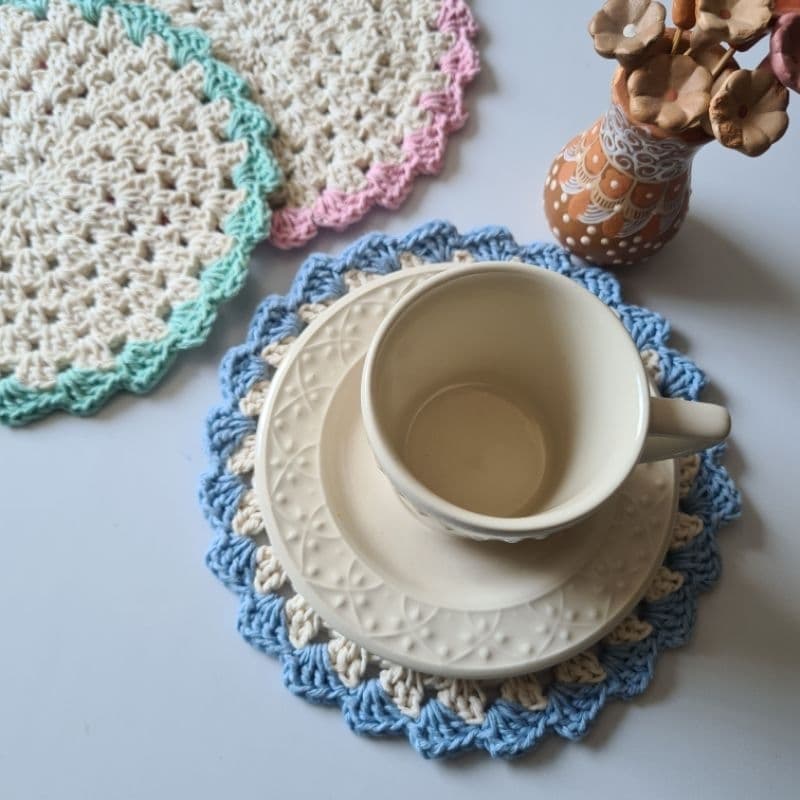 Kit 2, 4, 6 e 8 Sousplat de Café/Chá Crochê 20cm – diversas cores | Mesa posta, café da manhã e chá da tarde