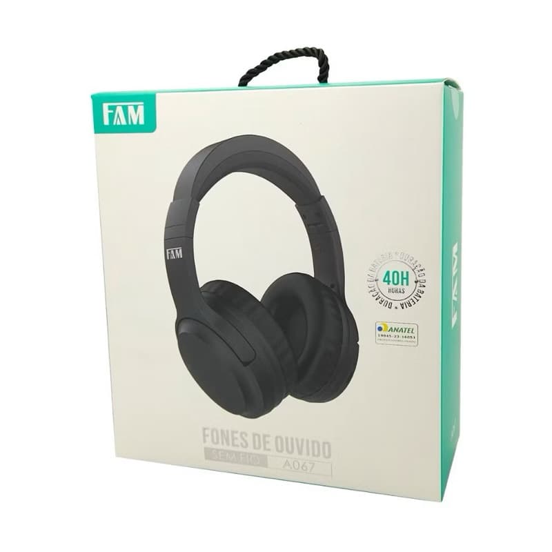 Headphone sem fio Bluetooth FAM A067 Preto Fone de ouvido