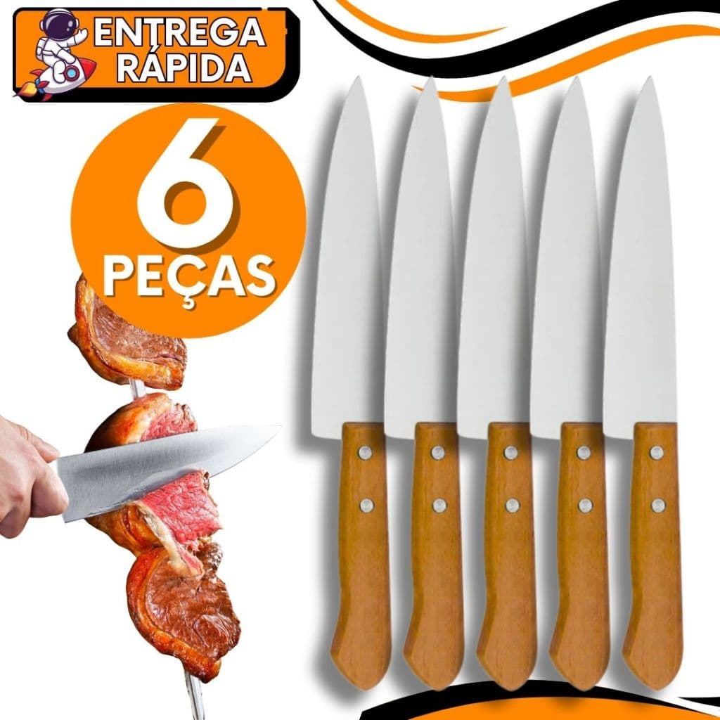 Faca  8” do Chef 30cm Cabo Madeira | Para Cozinha Gourmet Carne Churrasco Corte Profissional Açougue Legumes
