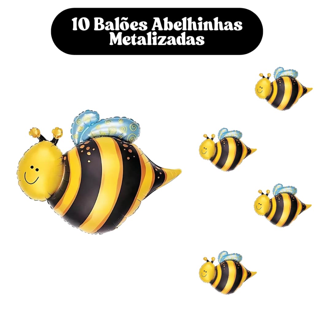 Balão Metalizado Abelha 10 Unidades Abelhinha Mel Colmeia Festas Decoração Envio Imediato Top