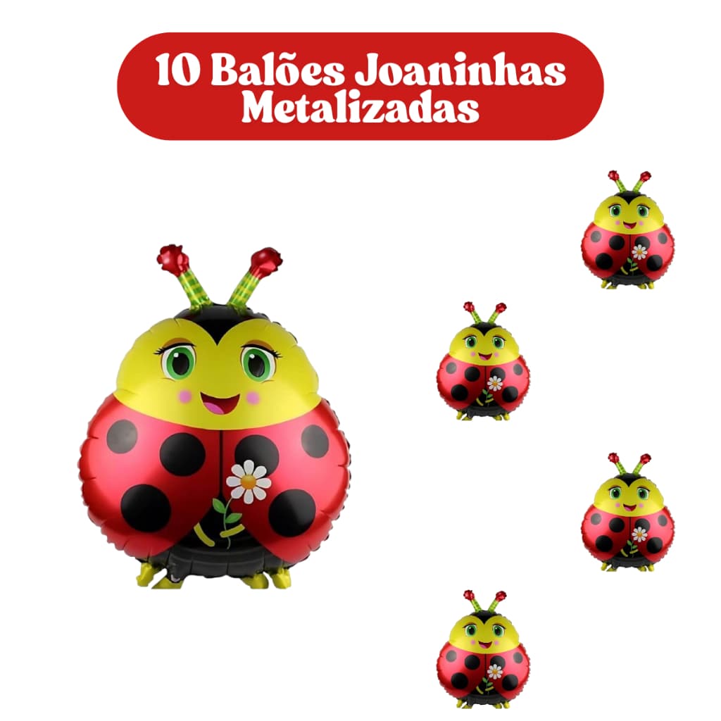 Balão Metalizado Joaninha 10 Unidades Bolinhas Festas Decoração Envio Imediato Top