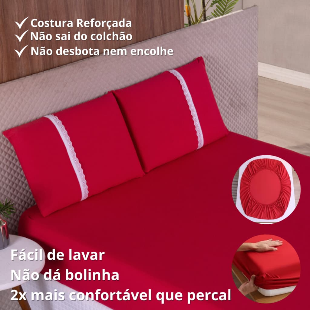 Jogo de Lençol Casal Size Box 3 Peças Com Elástico 100% Algodão