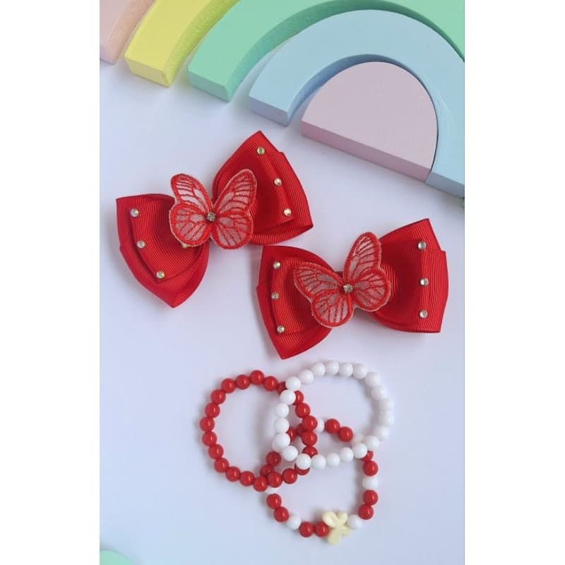 laços no bico de pato, com trio de pulseiras, laço luxo, laço de cabelo, laço borboleta