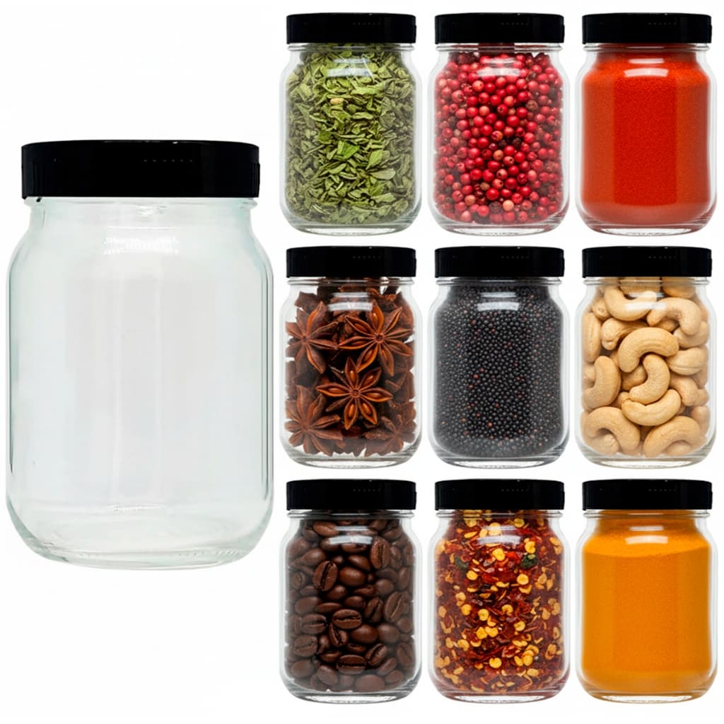 Kit 10 Pote de Vidro 267ml Com Tampa Plástica Para Temperos Secos Castanhas Nozes