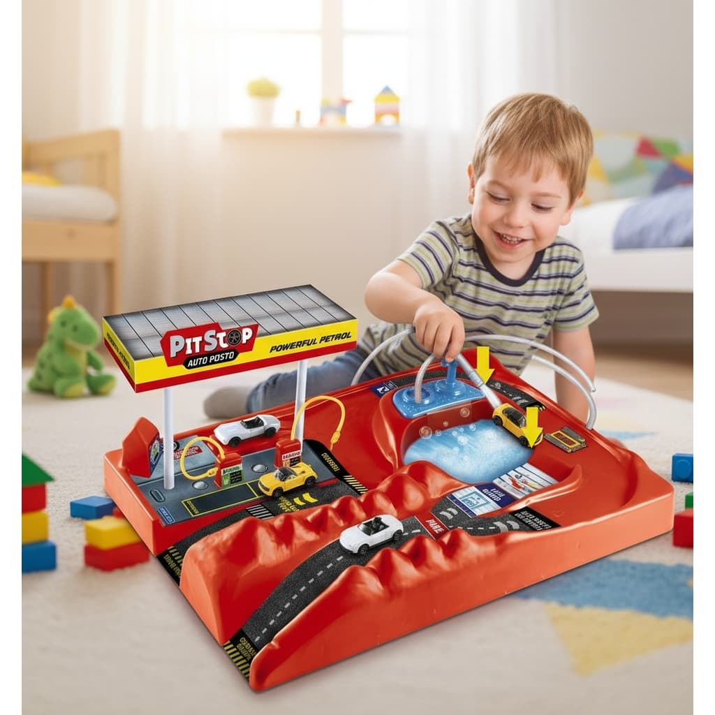 Pista de Corrida Infantil com Lava Rápido e Posto de Combustível Brinquedo para Crianças