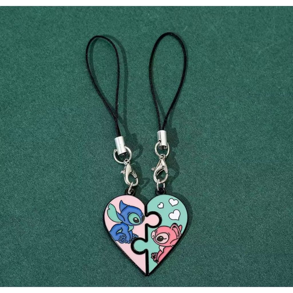 Par de Chaveiros Stitch e Angel Coração Quebra-Cabeça • Casal • Amizade • Fofo Kawaii