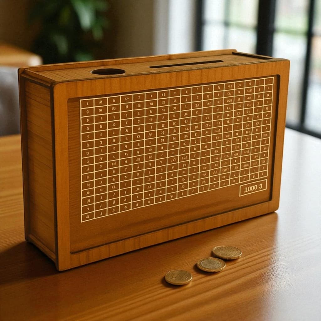 Cofre MDF Japonês - Desafio Mil - 5000 - 10000 - 20000 Juntar Dinheiro Cofrinho Educativo Decoração