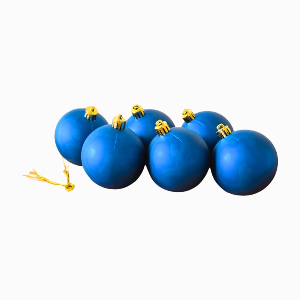 Jogo com 06 Bolas Natal Azul Fosco 07cm Enfeite Kit