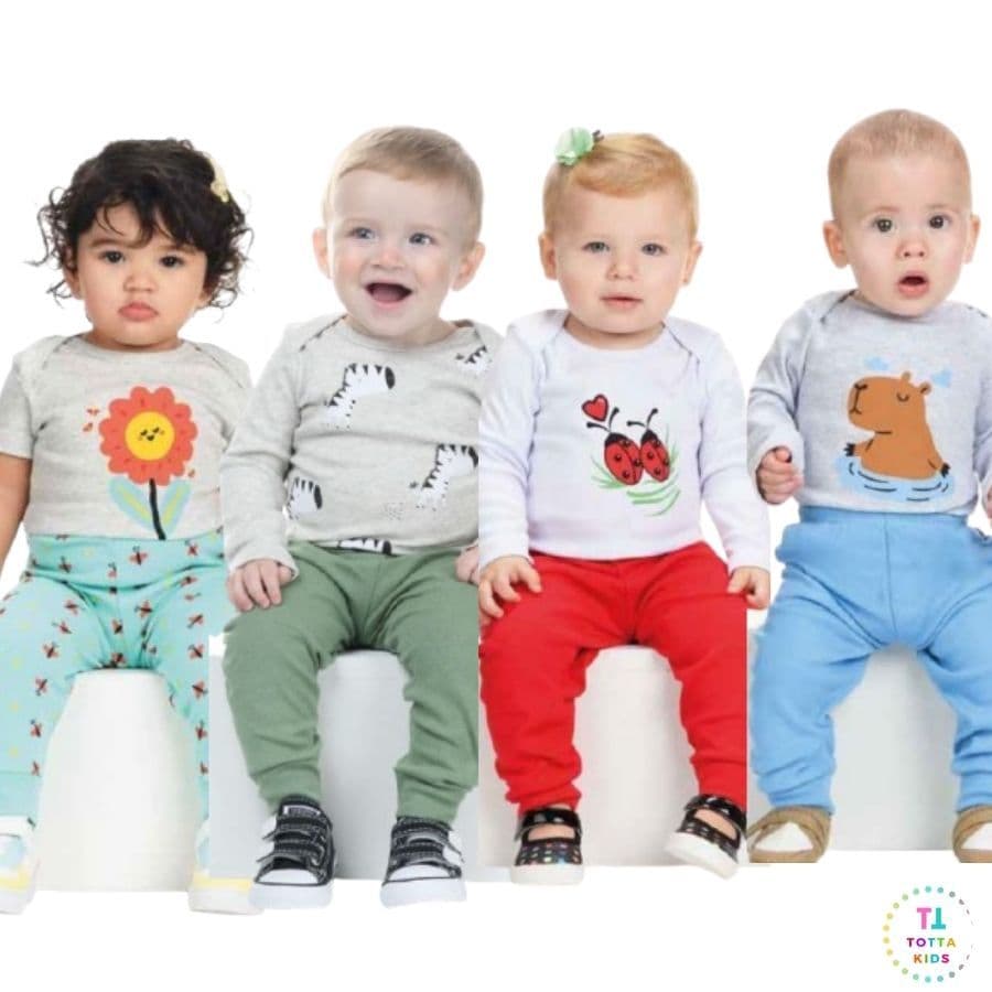 Kit Body Bebê 3 Peças Menino e Menina Conjunto 2 Bodies + 1 Calça Mijão Masculino e Feminino 100% Algodão do P ao GG