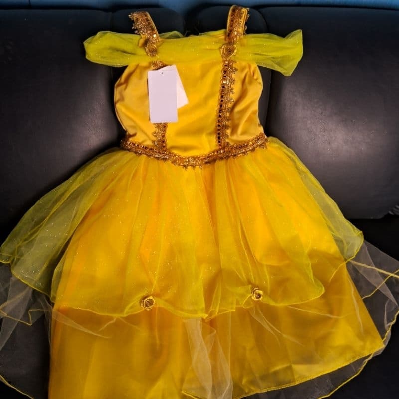 Vestido Princesa Bela adormecida Amarelo Para Festa Fantasia Infantil Tm 9 Para Crianças De 09 a 10 anos