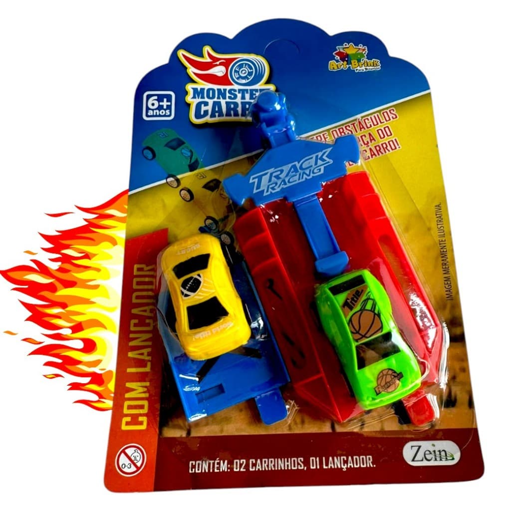 Carrinho Infantil  Menino com Lançador Kit 2 Carros Track Racing | Monster Carro brinquedo Caminhão