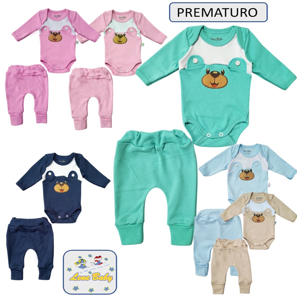 Conjunto Body com Aplicação e Culote pé Reversivel para Bebe Prematuro e Boneca Reborne LENE BABY