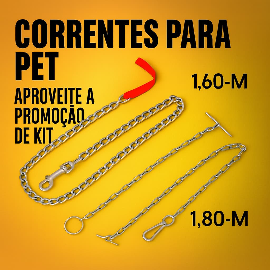 Coleira Corrente Pet de Ferro Forte – Cães Médios e Grandes – 1,60m / 1,80m