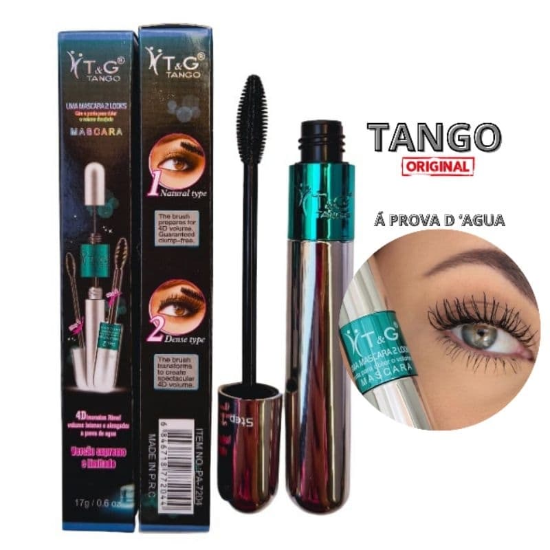 Máscara para Cilios Tango 2 em 1 Original - Super Volume Alongamento Rímel Preto Intenso, RIMEL PRETO a Prova d'agua