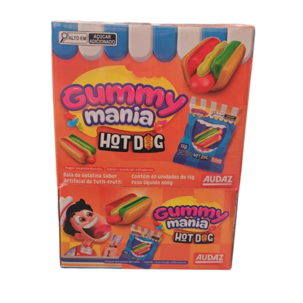40 Bala De Gelatina Gummy Mania Hot Dog 15g Tutti Fruit