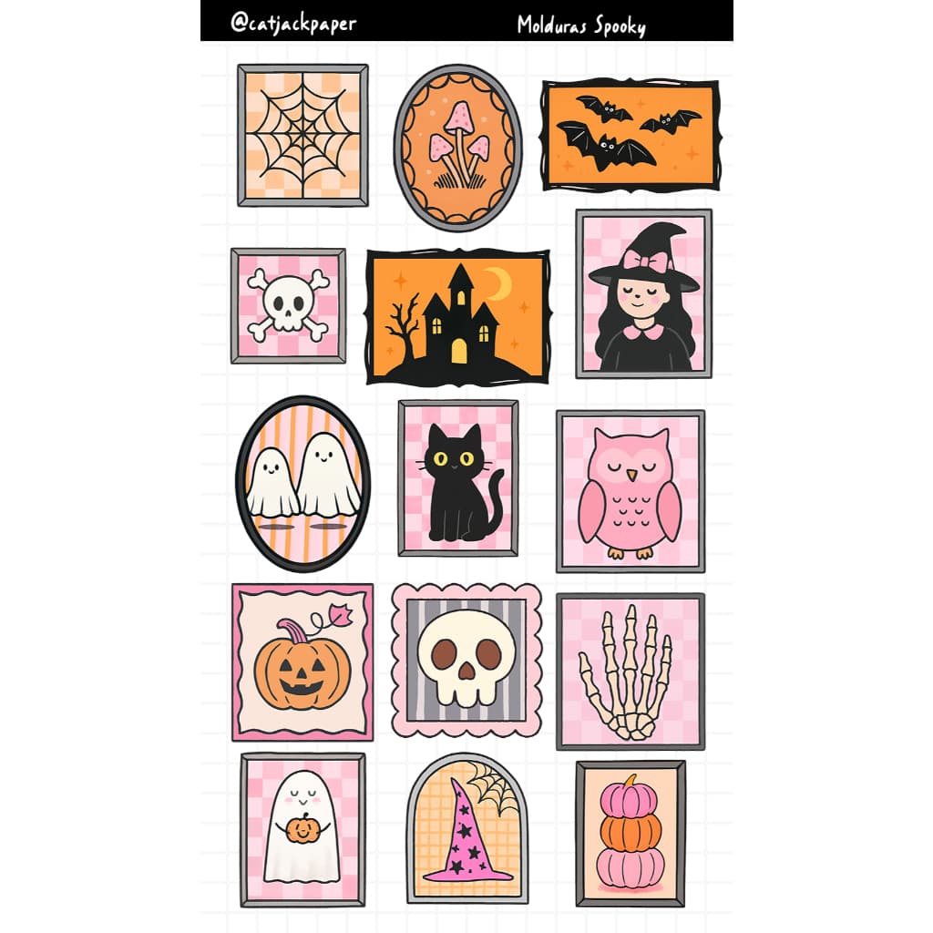 Adesivos Halloween decorativos para Bullet Journal, Cadernos, Diários, Temas Halloween. Selos, Moldurinhas