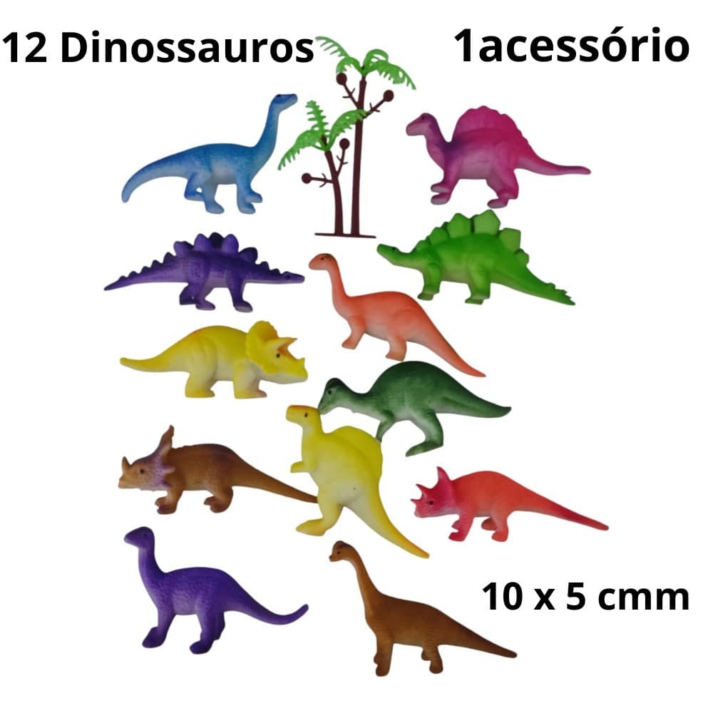 Dinossauro Animais Jurássicos Kit com 10 Dinossauros 10 x 5cm + Acessório