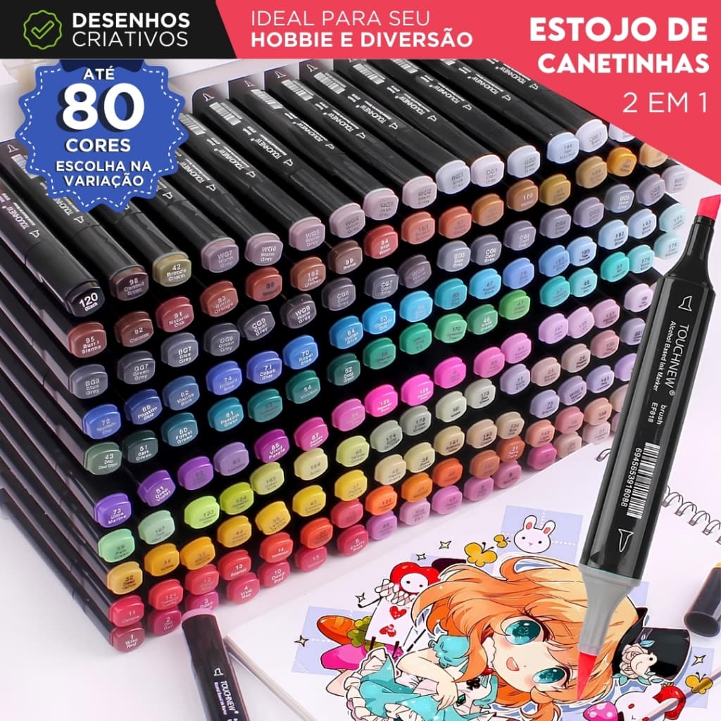 Canetas Marcadoras Ponta Dupla Touch Várias Cores com Estojo Profissional para Desenho e Pintura -MN