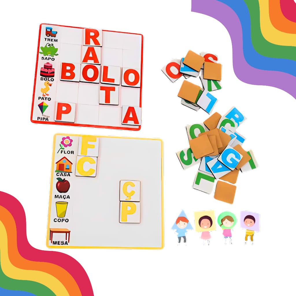 Kit 4 Tabuleiro Jogos Brinquedo Infantil Educativo Figuras Letras Pedagógico Aprendizado