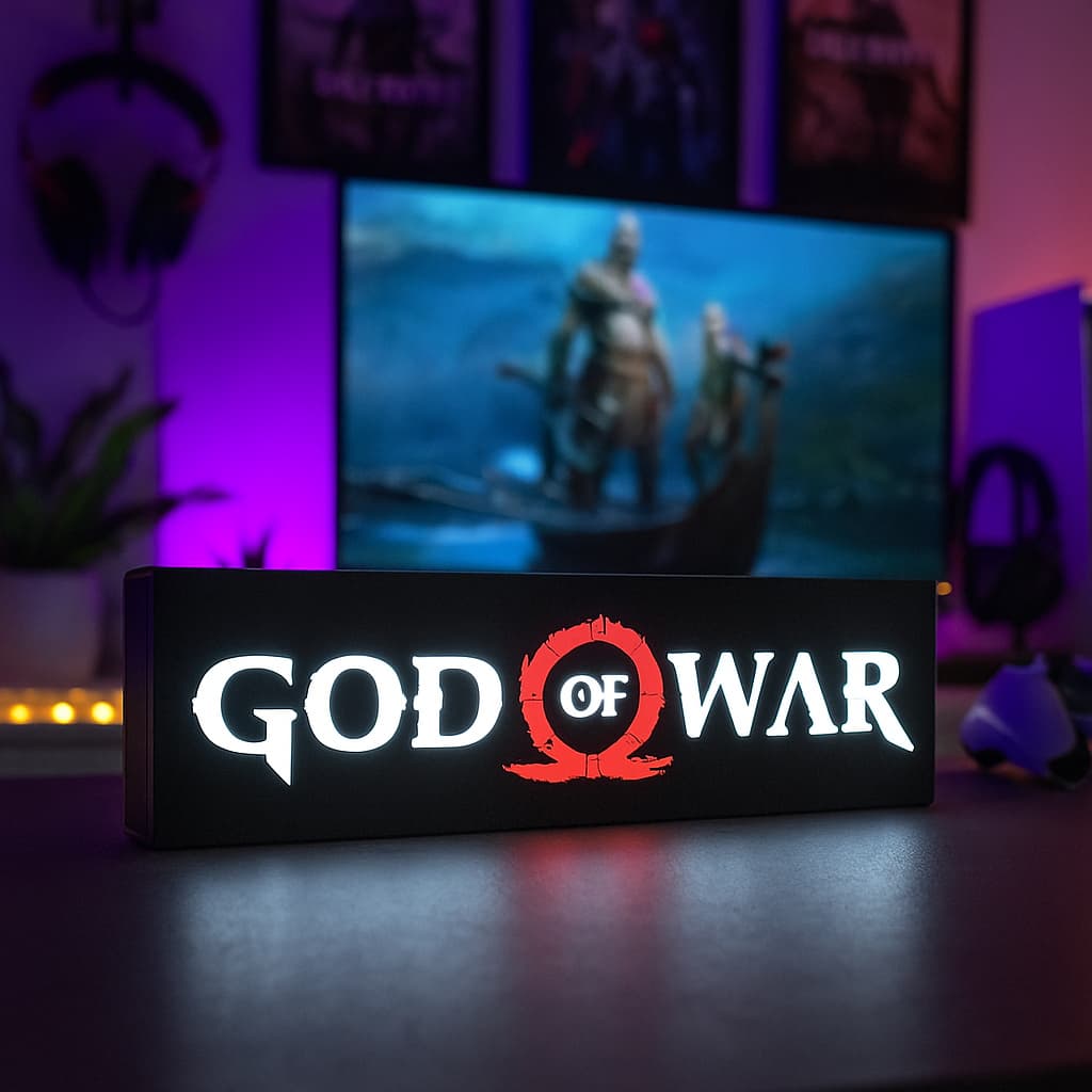 Luminária Gamer Geek Exclusiva Do Jogo God Of War Com Led Bivolt Para Setup Gamer