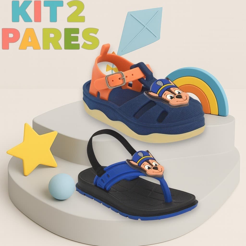 Kit 2 Pares Sandália Chinelo bebê Infantil Masculino Menino confortável macio leve escolar