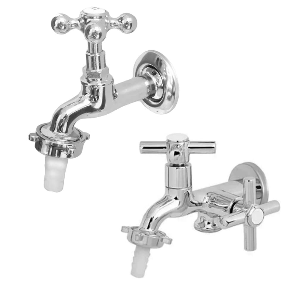 Torneira para Tanque e Jardim 1130 C33 Metal + Torneira Maquina 1428 Vedante Metal Cromada