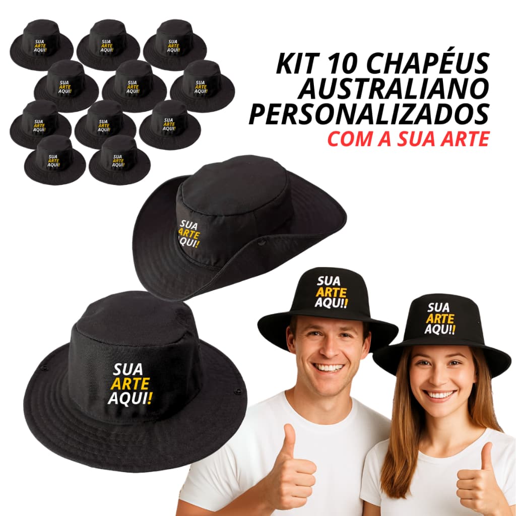 Kit 10 Chapéus Australiano Personalizados Sua Arte Festa | Brinde | Evento | Lembracinha | Viagem