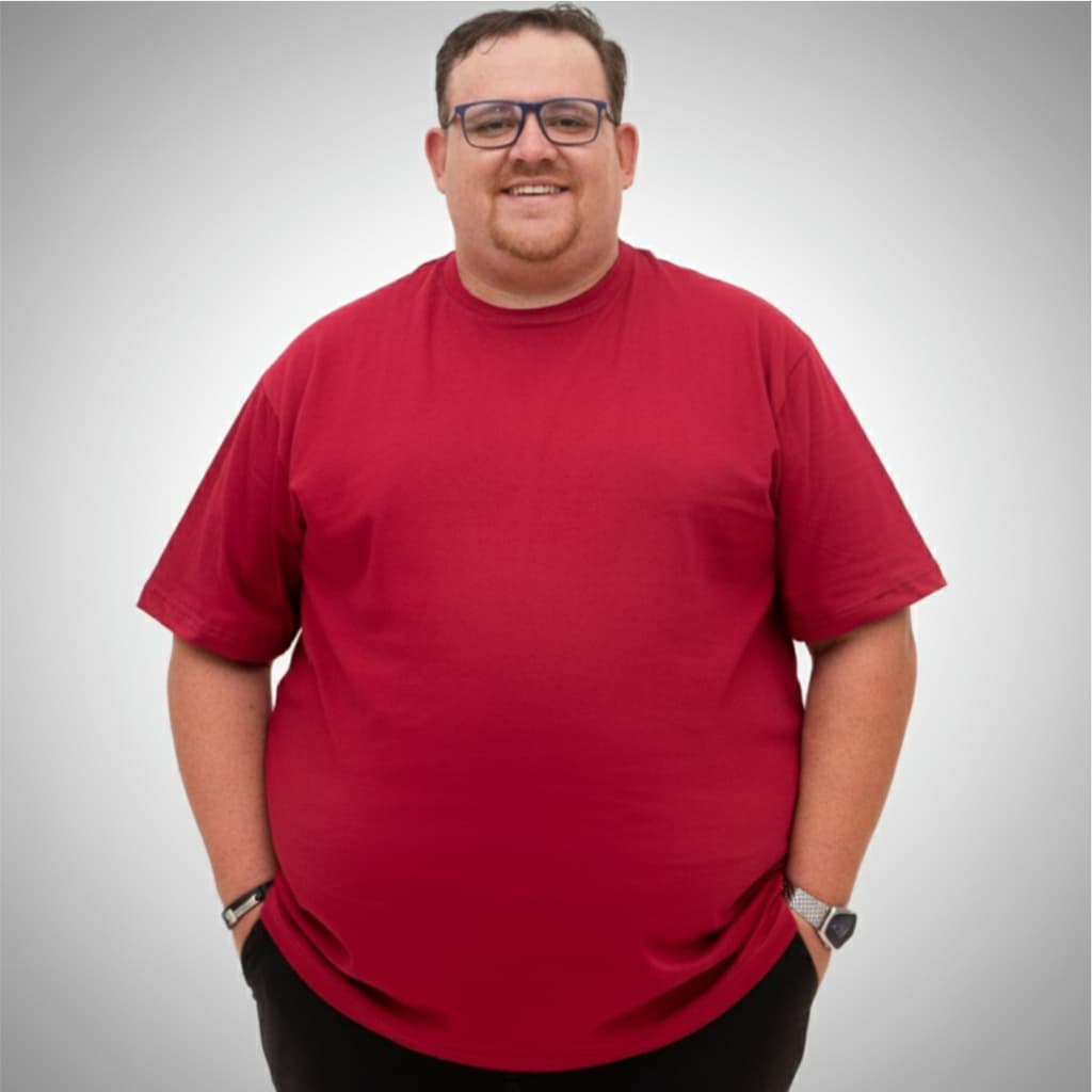 Camiseta Masculina Plus Size 100% Algodão Vinho Básica Lisa  Manga Curta Conforto Macia Casual