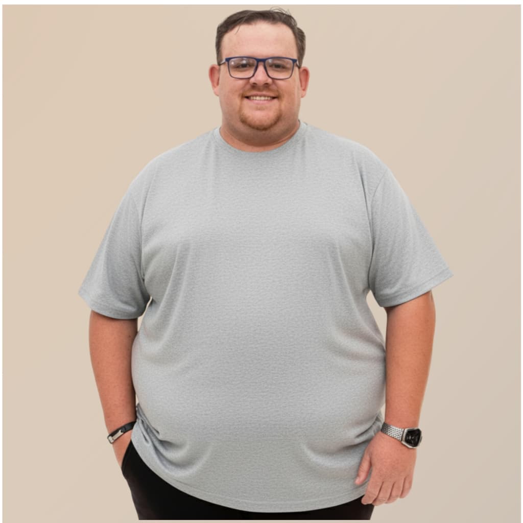 Camiseta Básica Plus Size Masculina Algodão Cinza Lisa Manga Curta Gola Redonda Respirável Casual