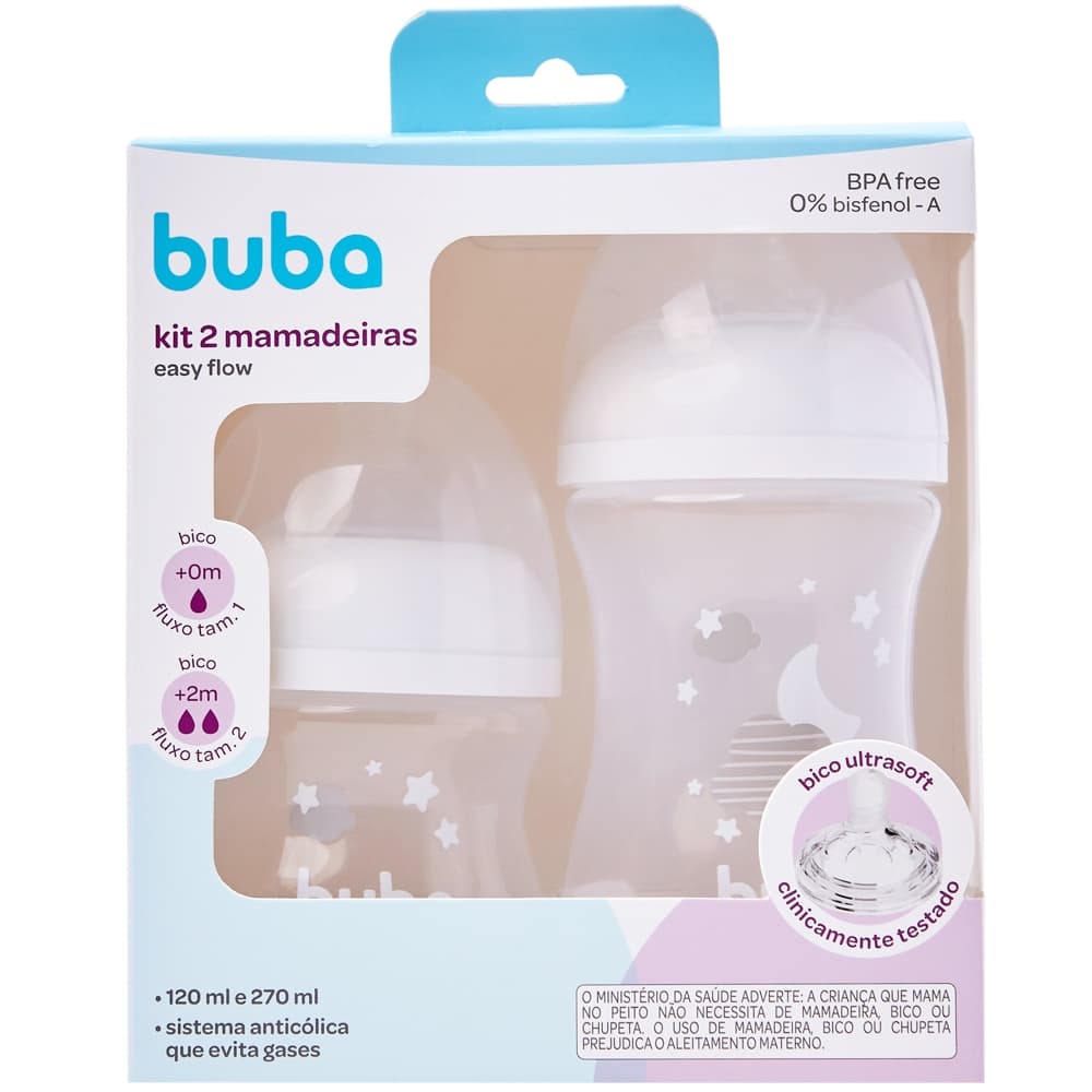 KIT 2 MAMADEIRAS EASY FLOW NUVEM BRANCA 120 ML E 270 ML