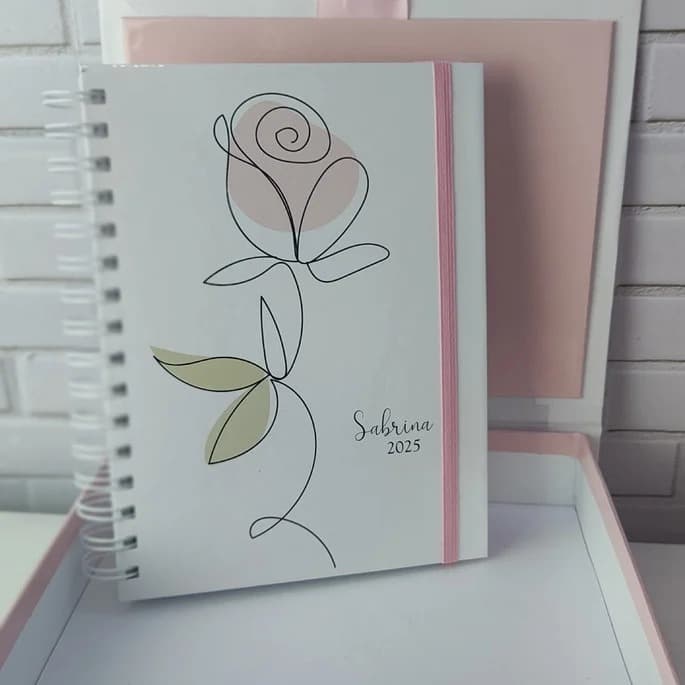 Kit Caixa Cartonada, Caderno A5, e bloquinho A6 - Flor Delicada