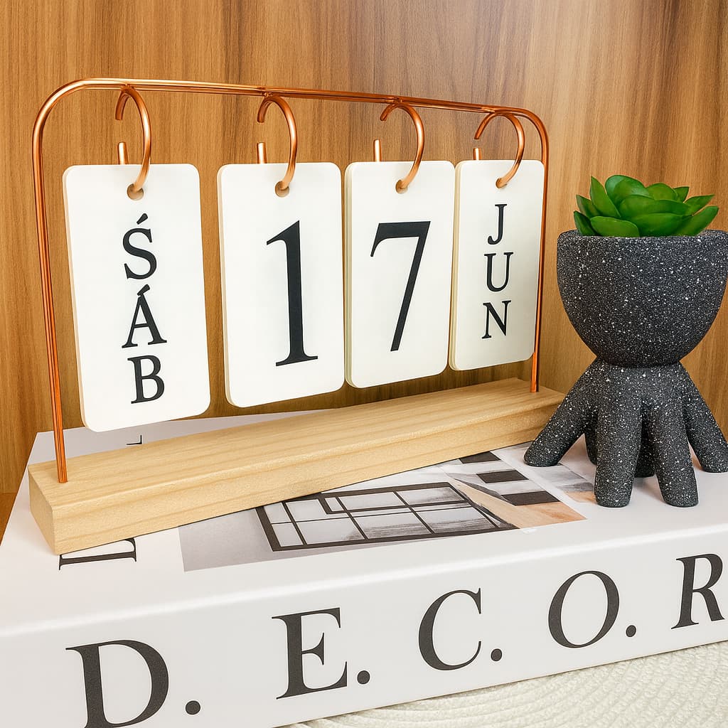 Calendário de Mesa com Plaquinhas Decorativo Dourado Permanente Escritório Casa