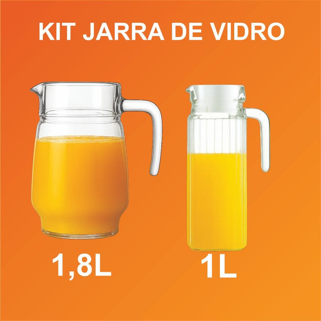 Kit Jarra De Vidro Com Tampa Suco Água 1,8 Litro Original Line + Jarra De Vidro 1L Resistentes