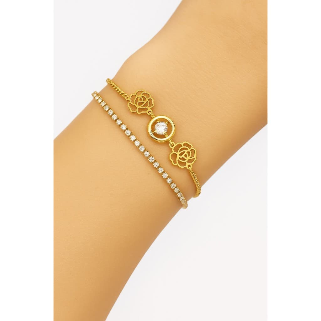 ✨ Pulseira Feminina Dourada Luxo com Zircônias | Corrente Tripla Moderna e Pingente Gota Elegante