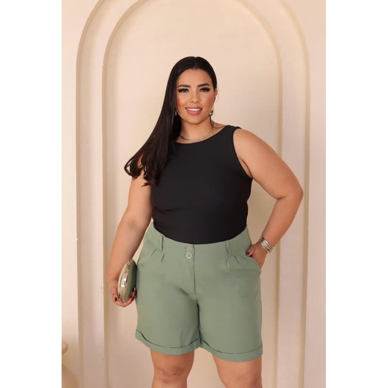 Short Bermuda Plus Size em alfaiataria moda feminina plus verão GG ao G2 cintura alta