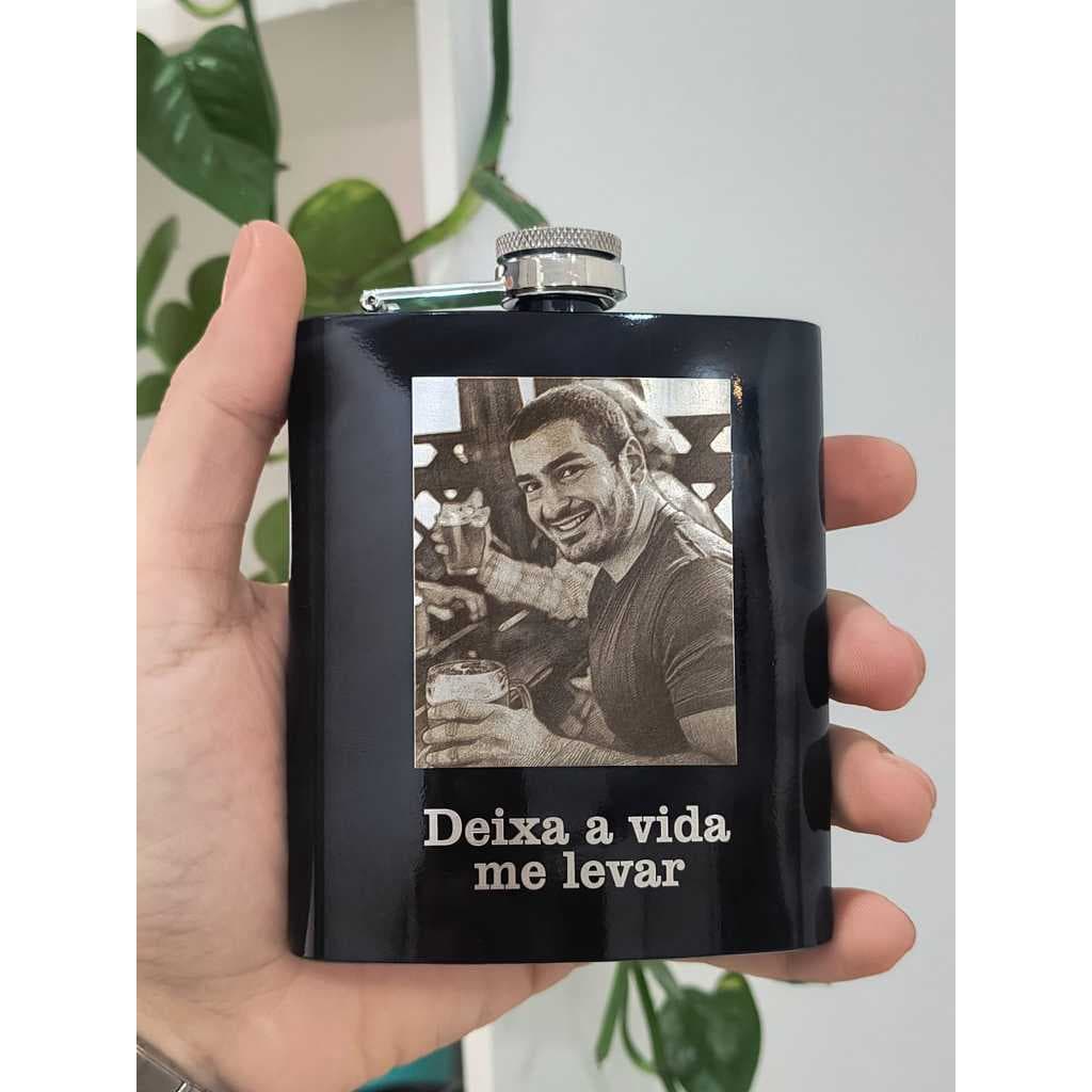 Cantil Porta Bebida em aço inox "PRETO" Com Foto Gravada a Laser - Presente/Pai/Padrinhos