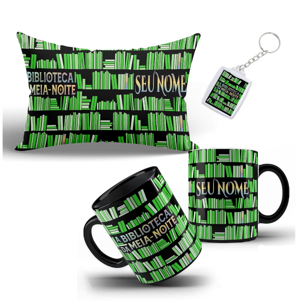 Kit Personalizado A Biblioteca da Meia Noite com Caneca, Almofada e Chaveiro | Livros