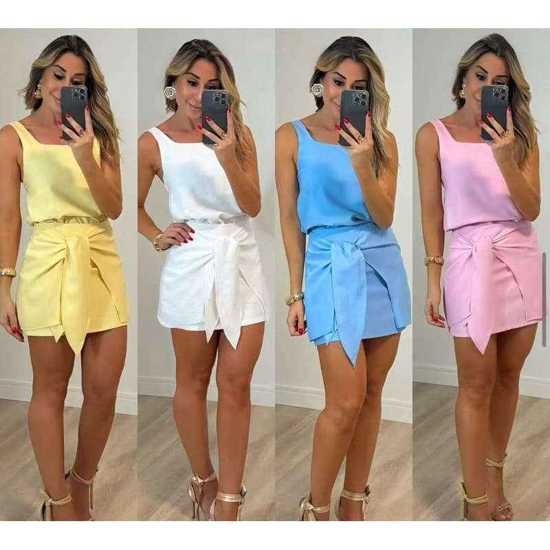 feminina conjunto de short saia tecido alfaiataria-62