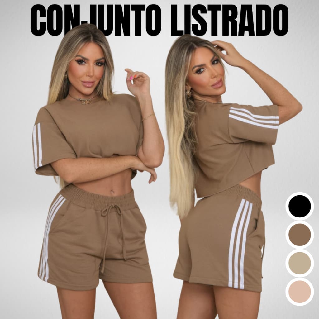 Conjunto Blusa Cropped E Shorts Shortinho Listrado Comfy Soltinho Moda Blogueira Verão