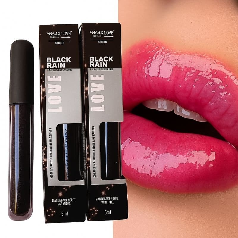 Gloss Preto Longa Duração Black Rain Max Love - Batom Efeito Mágico
