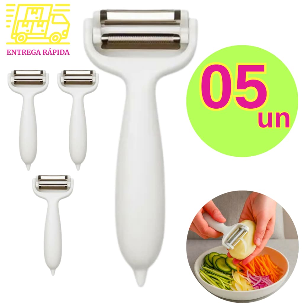 Kit Descascador Fatiador Legumes e Frutas Profissional 3 em 1 Multiuso Manual Utensílios Cozinha