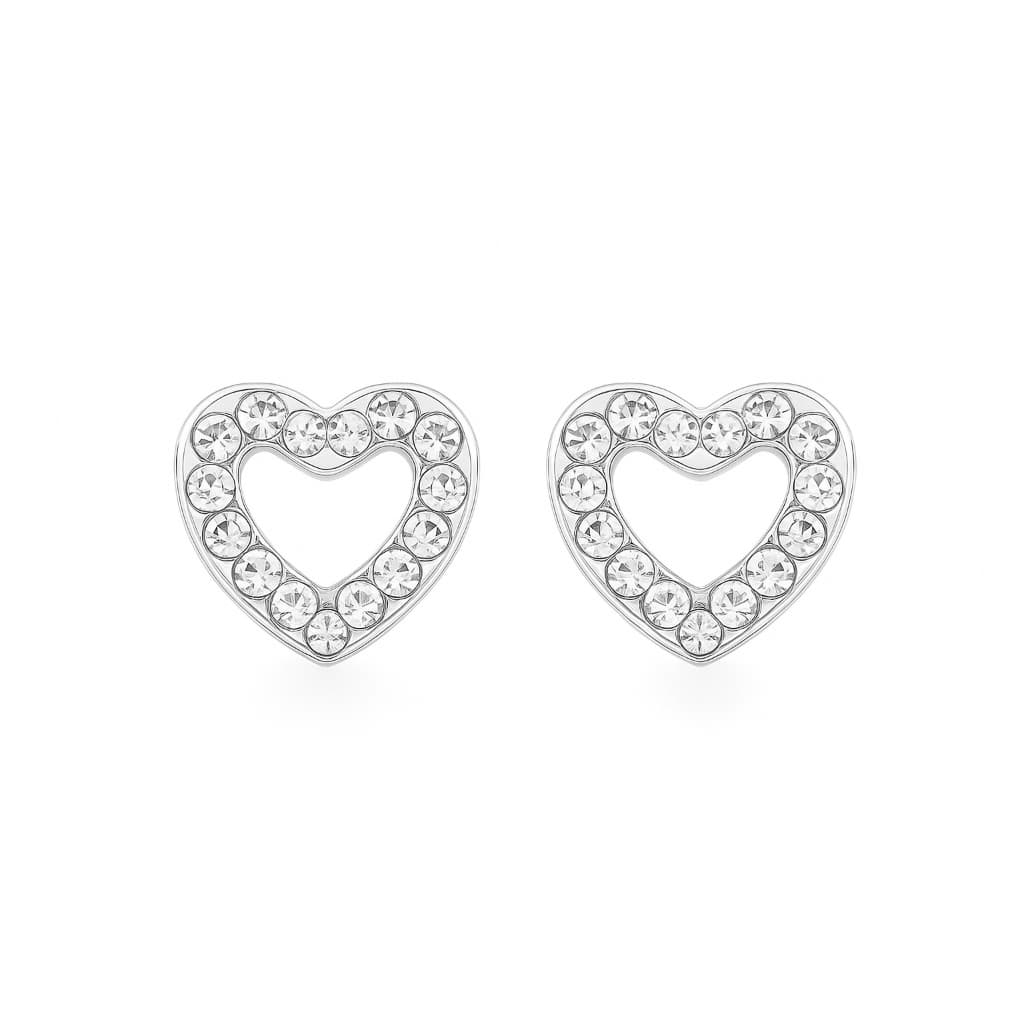 Brinco de Coração Feminino em Prata Cravejado com Zirconias | Antialérgico Delicado